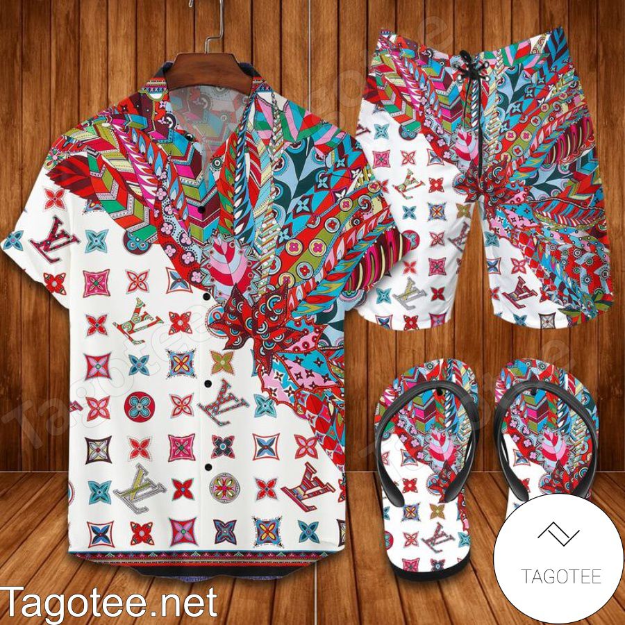 Louis Vuitton Colorful Textures Combo Hawaiian Shirt, Beach Shorts And Flip  Flop - Tagotee
