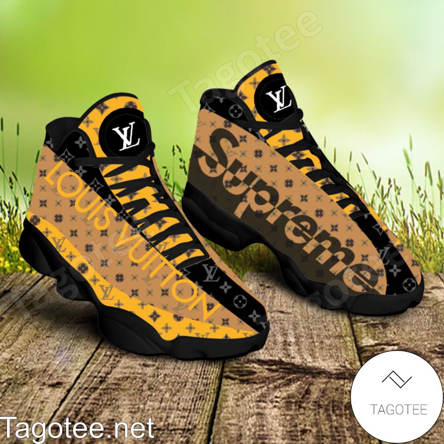 Louis Vuitton X Supreme Black Orange Air Jordan 13 Shoes - Tagotee