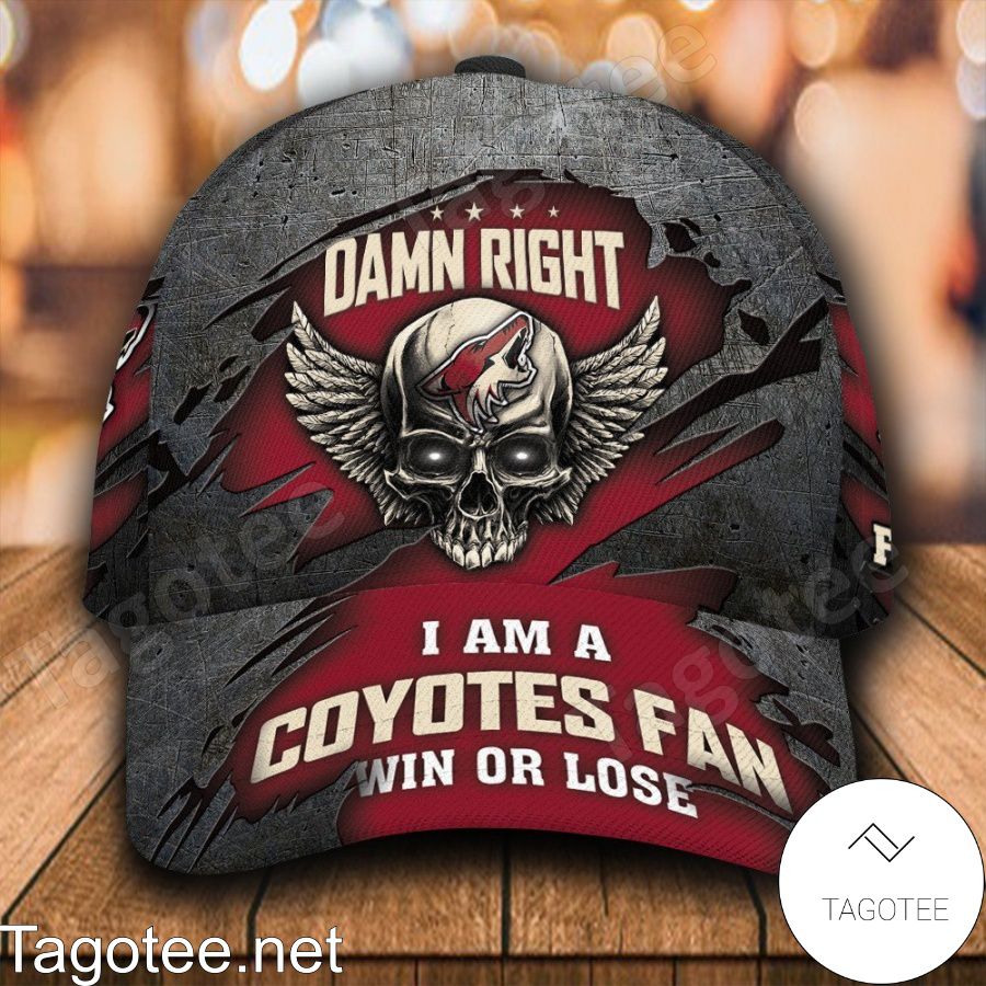 Arizona Coyotes Skull Damn Right I Am A Fan Win Or Lose NHL Custom Name  Personalized Cap - Tagotee