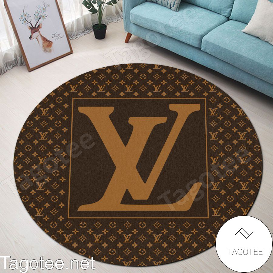 Louis Vuitton Dark Brown Monogram With Big Logo In Square Center Round Rug  - Tagotee