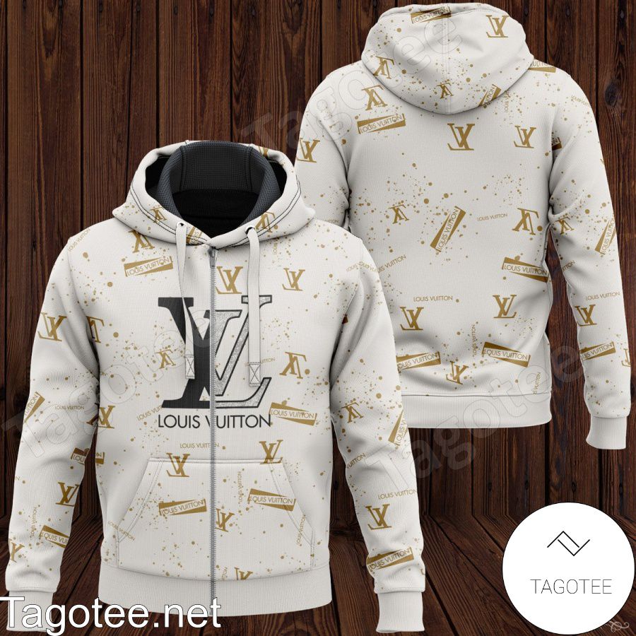 Louis Vuitton Logo Print Brown Particles On White Hoodie - Tagotee