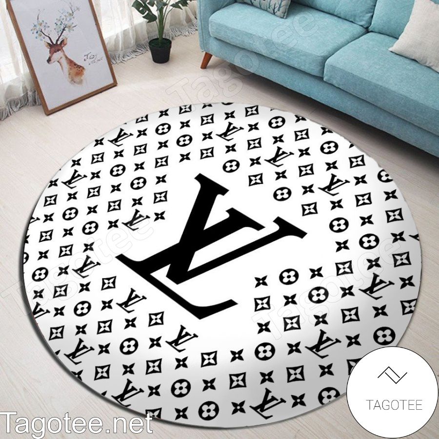 Louis Vuitton Monogram With White Big Logo Center Black Round Rug - Tagotee