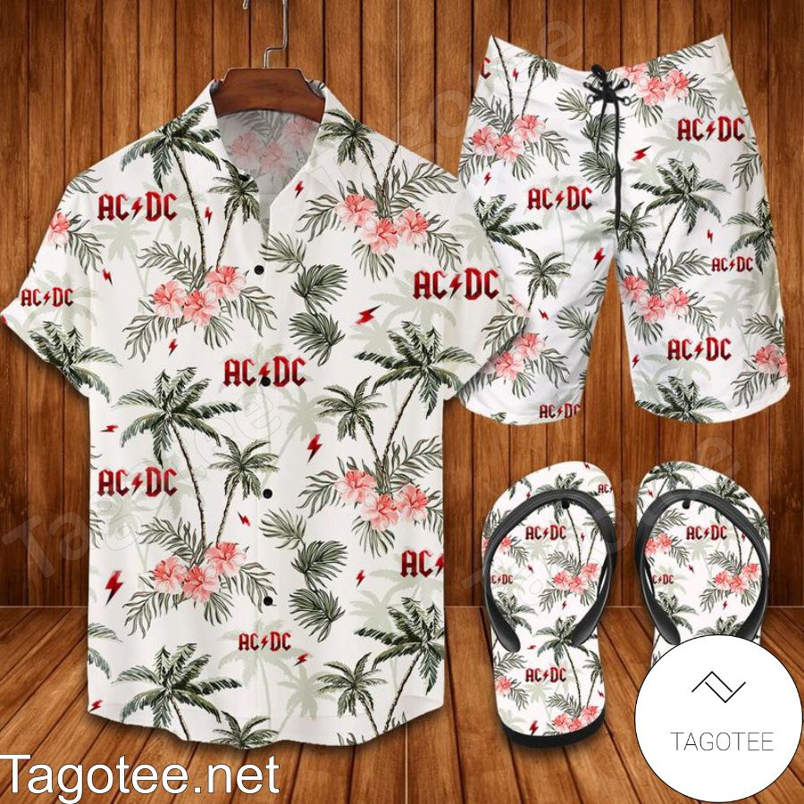 Ac Dc Palm Combo Hawaiian Shirt, Beach Shorts And Flip Flop