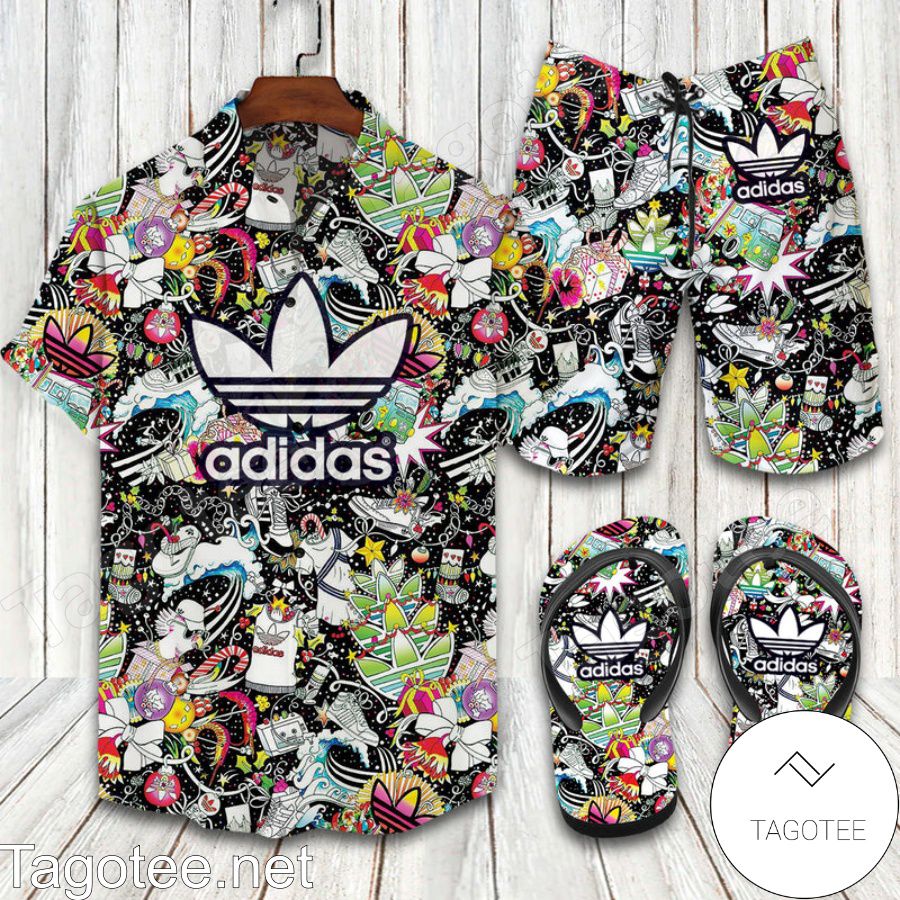 Adidas 2022 Gift Box Combo Hawaiian Shirt, Beach Shorts And Flip Flop