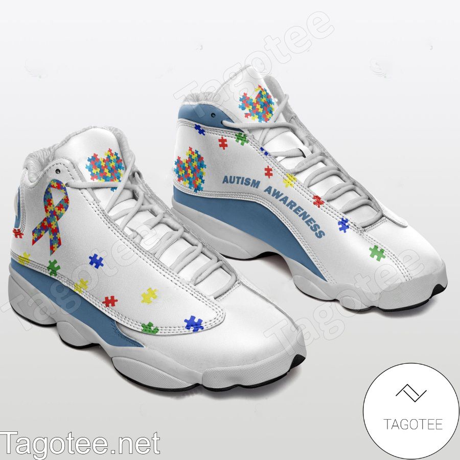 Autism Awareness Ribbon Puzzle White Air Jordan 13 Shoes