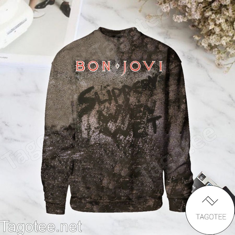 Bon Jovi Slippery When Wet Album Cover Brown Long Sleeve Shirt