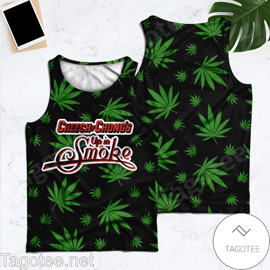 Cheech And Chong's Up In Smoke Weed Leaves Black Tank Top