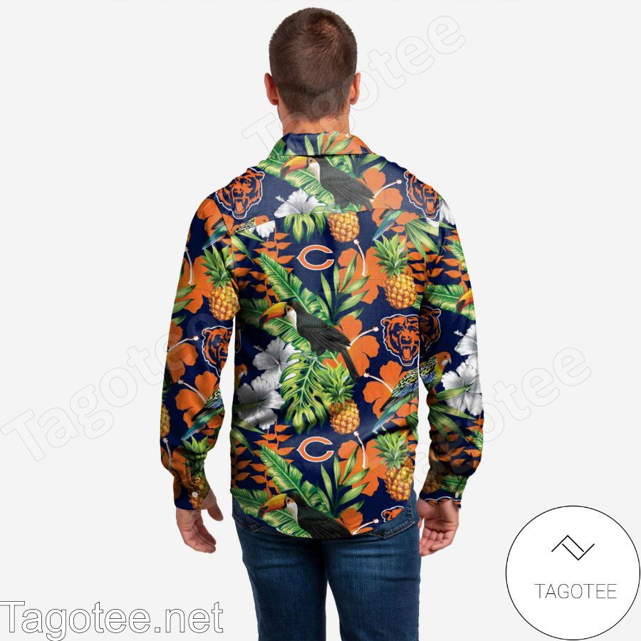 Chicago Bears Long Sleeve Floral Hawaiian Shirt a