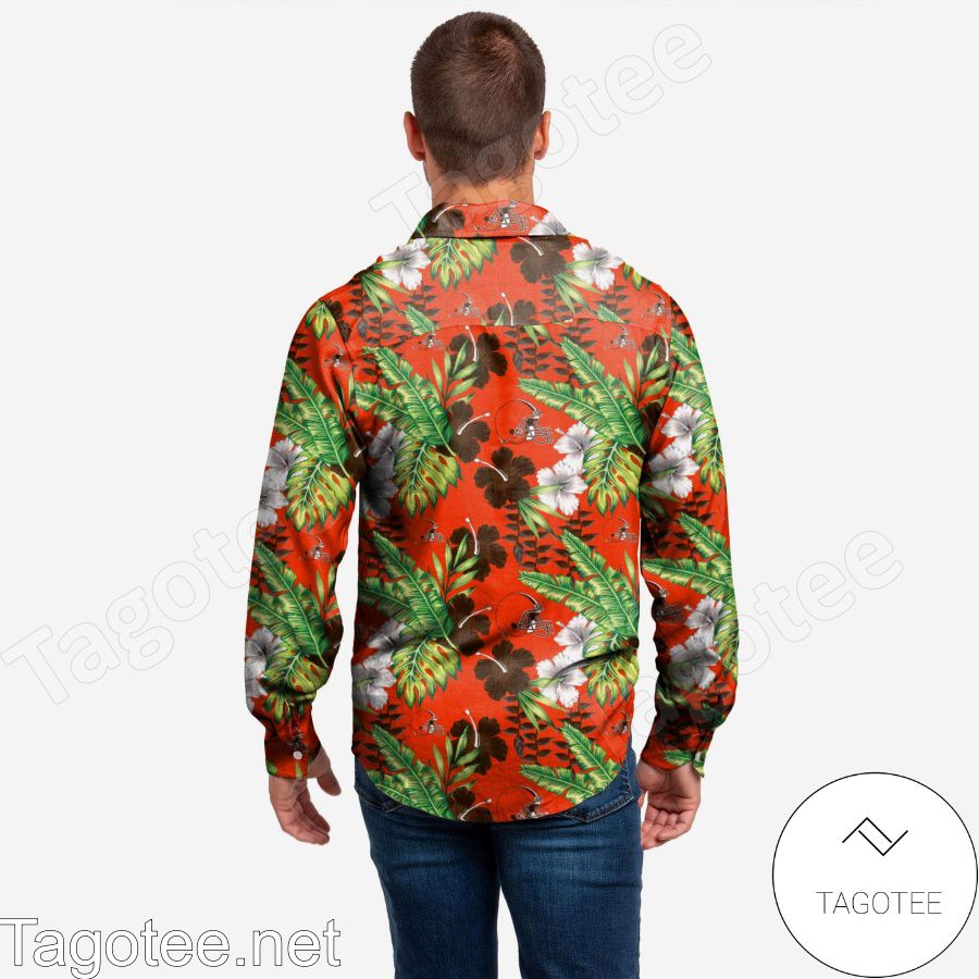 Cleveland Browns Long Sleeve Floral Hawaiian Shirt a