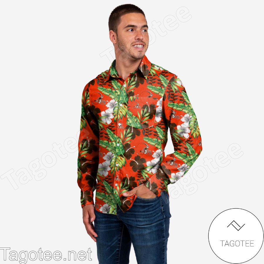 Cleveland Browns Long Sleeve Floral Hawaiian Shirt