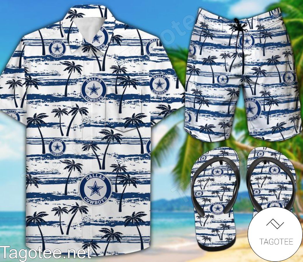 Dallas Cowboys Palm Tree Tropical Combo Hawaiian Shirt, Beach Shorts And Flip Flop