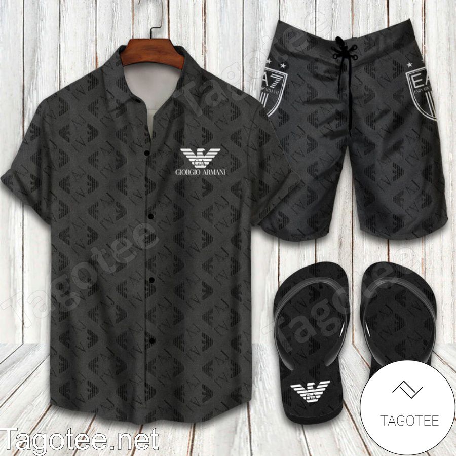 Giorgio Armani 2022 Combo Hawaiian Shirt, Beach Shorts And Flip Flop