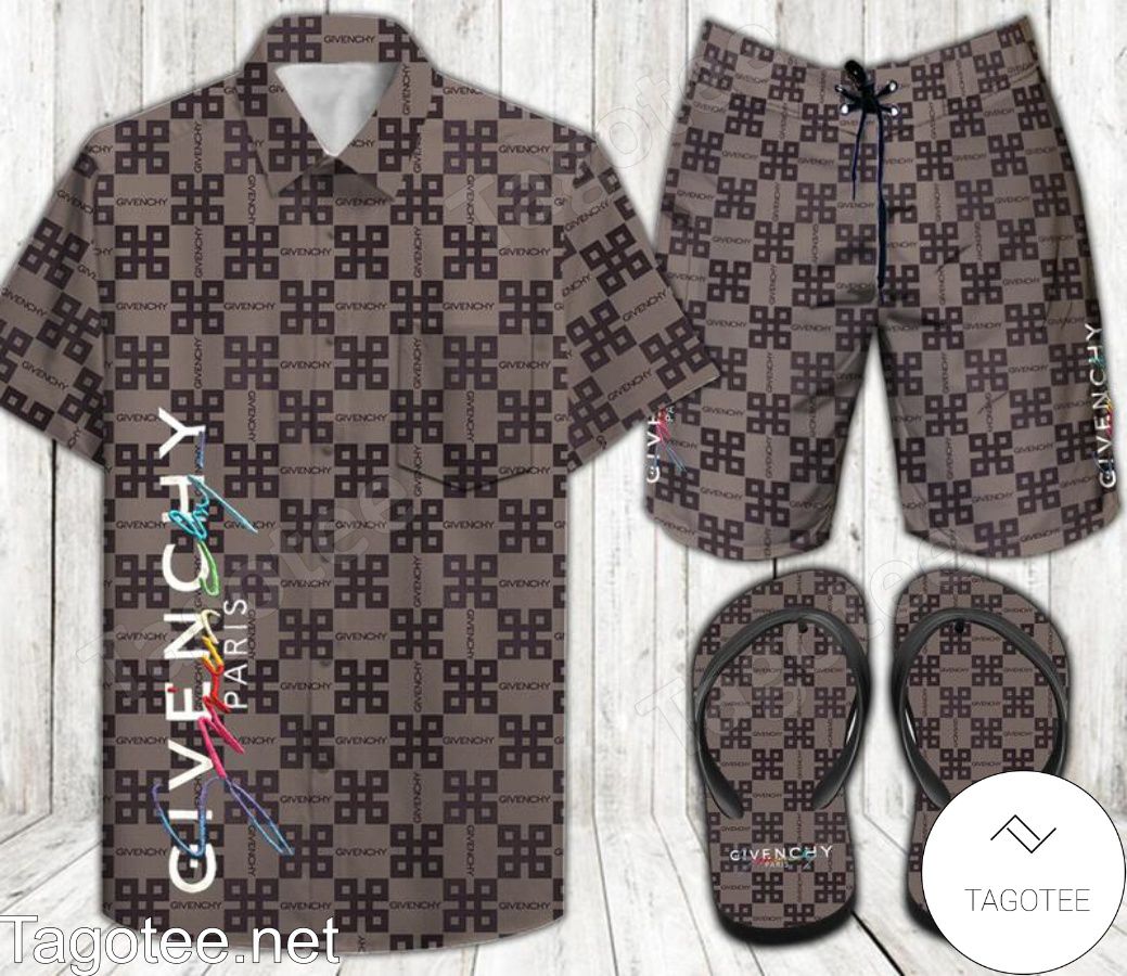 Givenchy Paris Combo Hawaiian Shirt, Beach Shorts And Flip Flop