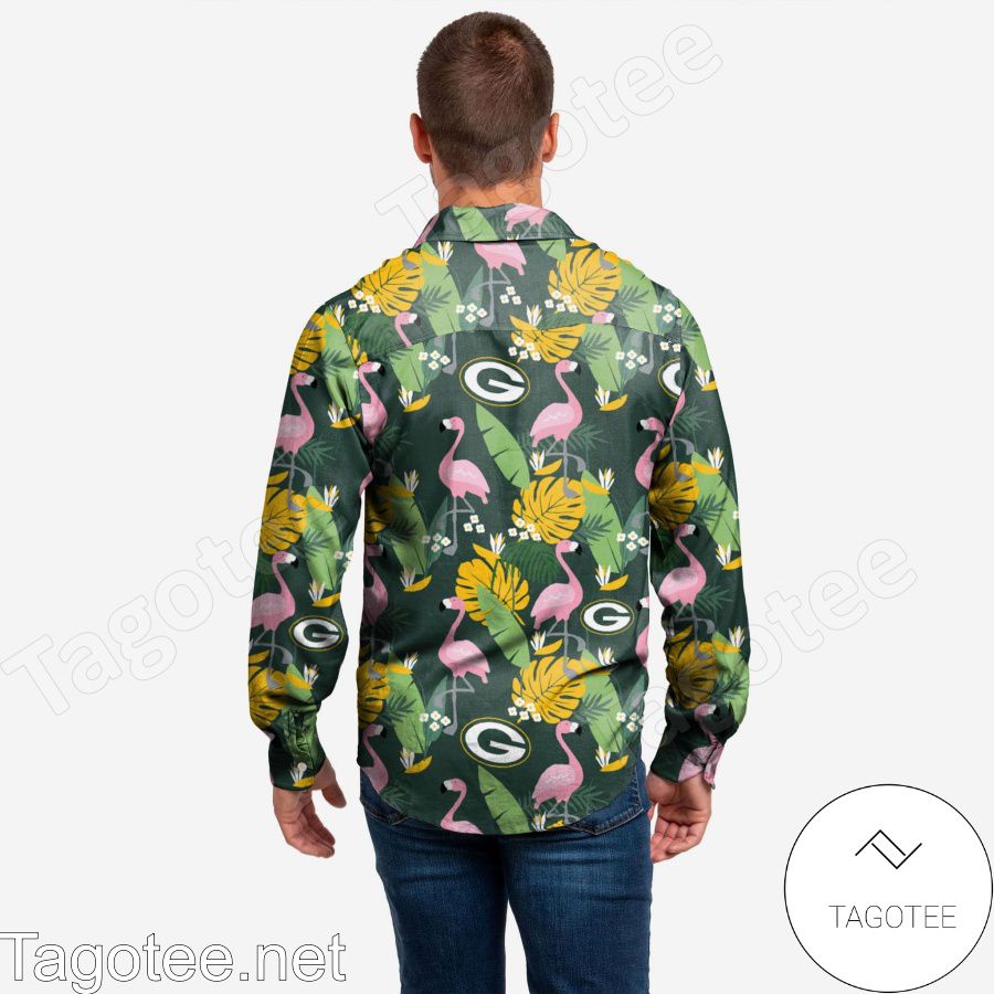 Green Bay Packers Long Sleeve Floral Hawaiian Shirt a
