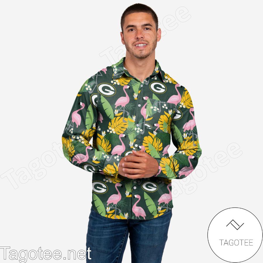 Green Bay Packers Long Sleeve Floral Hawaiian Shirt