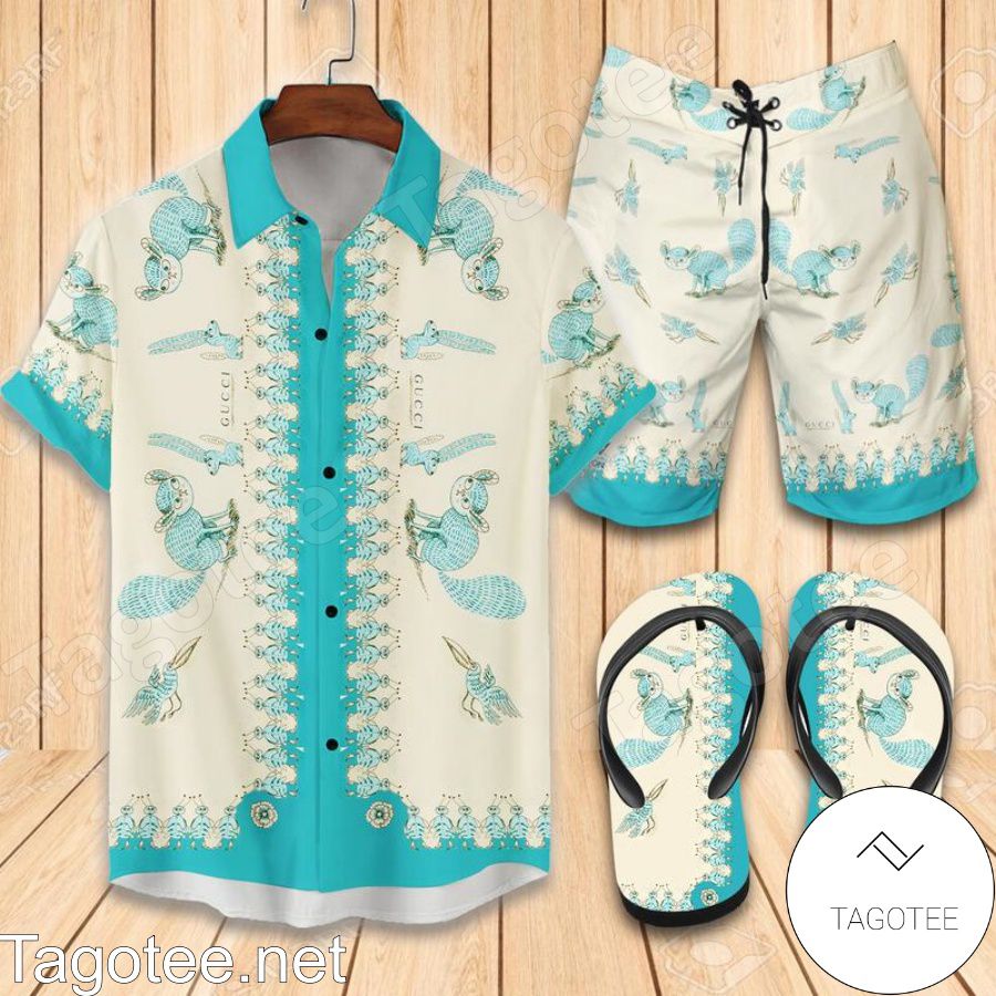 Gucci Freya Hartas Iccug Combo Hawaiian Shirt, Beach Shorts And Flip Flop