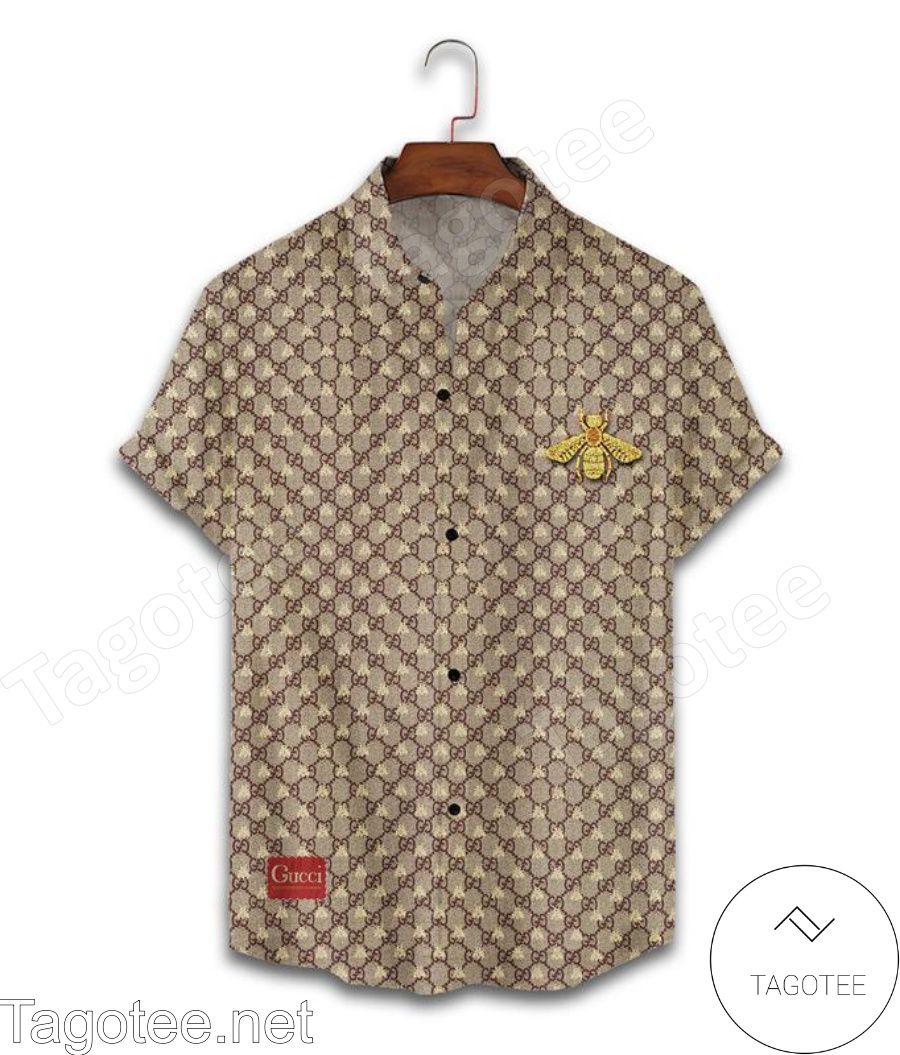 Gucci Print Logo And Bee Combo Hawaiian Shirt, Beach Shorts And Flip Flop