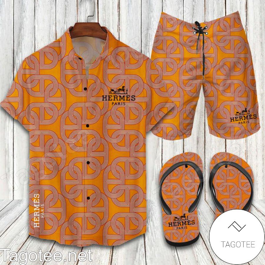 Hermes Fabric Combo Hawaiian Shirt, Beach Shorts And Flip Flop