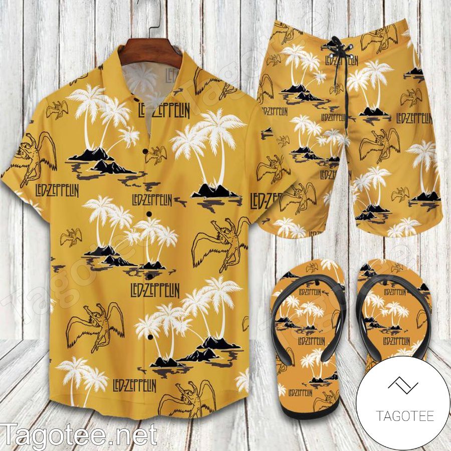 Led Zeppelin Combo Hawaiian Shirt, Beach Shorts And Flip Flop