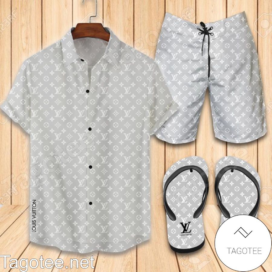 Louis Light Version Vuitton Combo Hawaiian Shirt, Beach Shorts And Flip Flop
