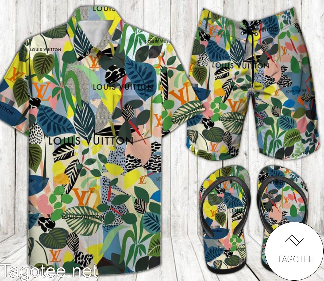 Louis Vuitton Hockney Wallpaper Combo Hawaiian Shirt, Beach Shorts And Flip Flop