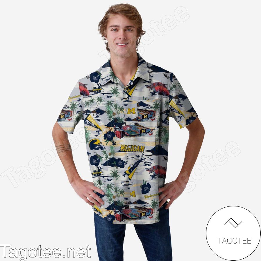Michigan Wolverines Thematic Stadium Print Hawaiian Shirt