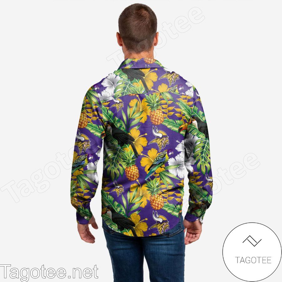 Minnesota Vikings Long Sleeve Floral Hawaiian Shirt a