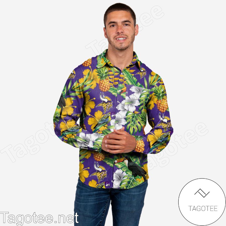 Minnesota Vikings Long Sleeve Floral Hawaiian Shirt