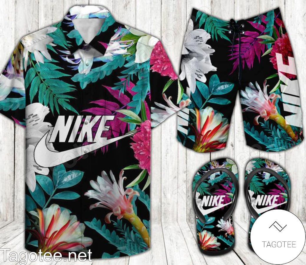 Nike Tropical Combo Hawaiian Shirt, Beach Shorts And Flip Flop