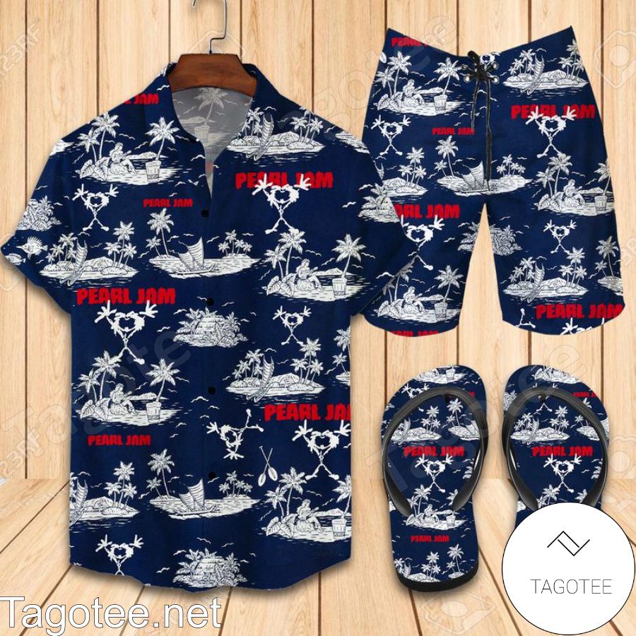 Pearl Jam Beach Combo Hawaiian Shirt, Beach Shorts And Flip Flop