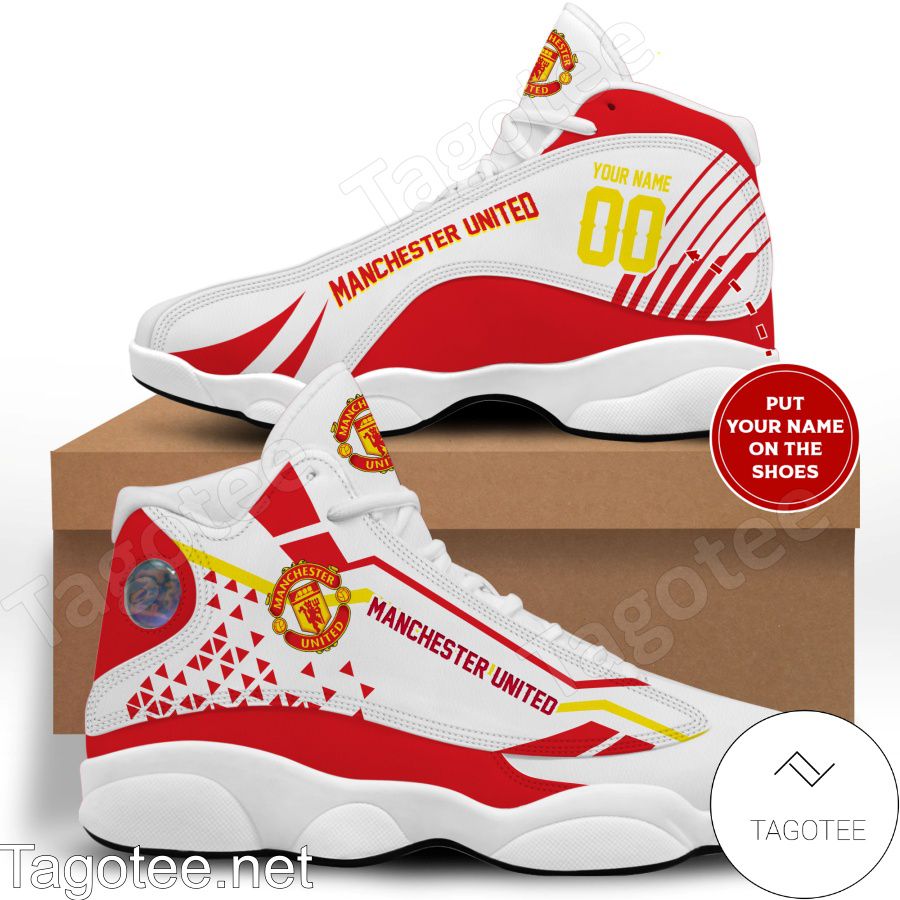 Personalized Manchester United White Red Air Jordan 13 Shoes