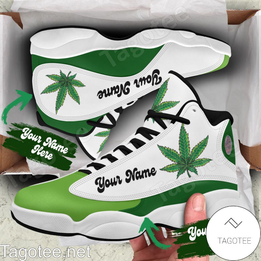 Personalized Weed Green White Air Jordan 13 Shoes