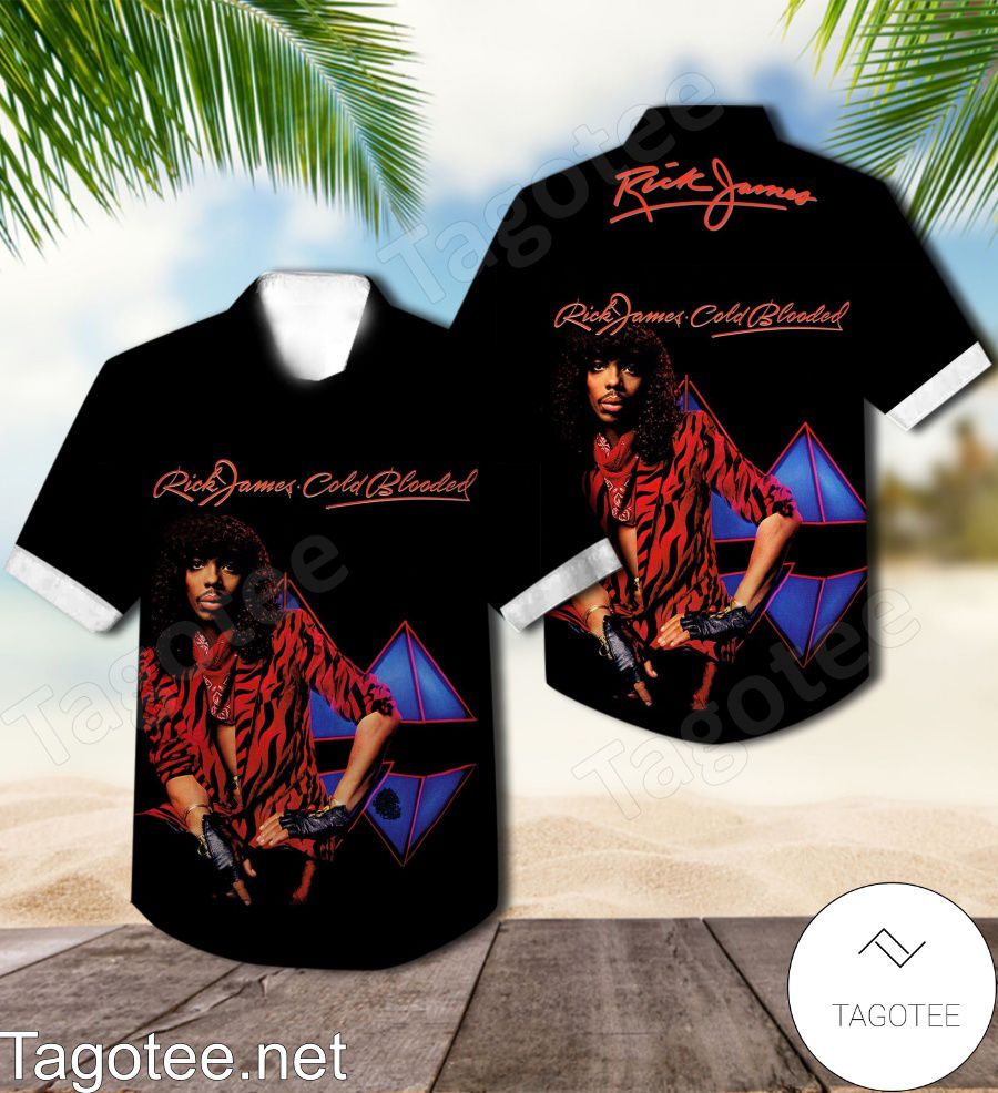 Rick James Cold Blooded Album Cover Black Hawaiian Shirt