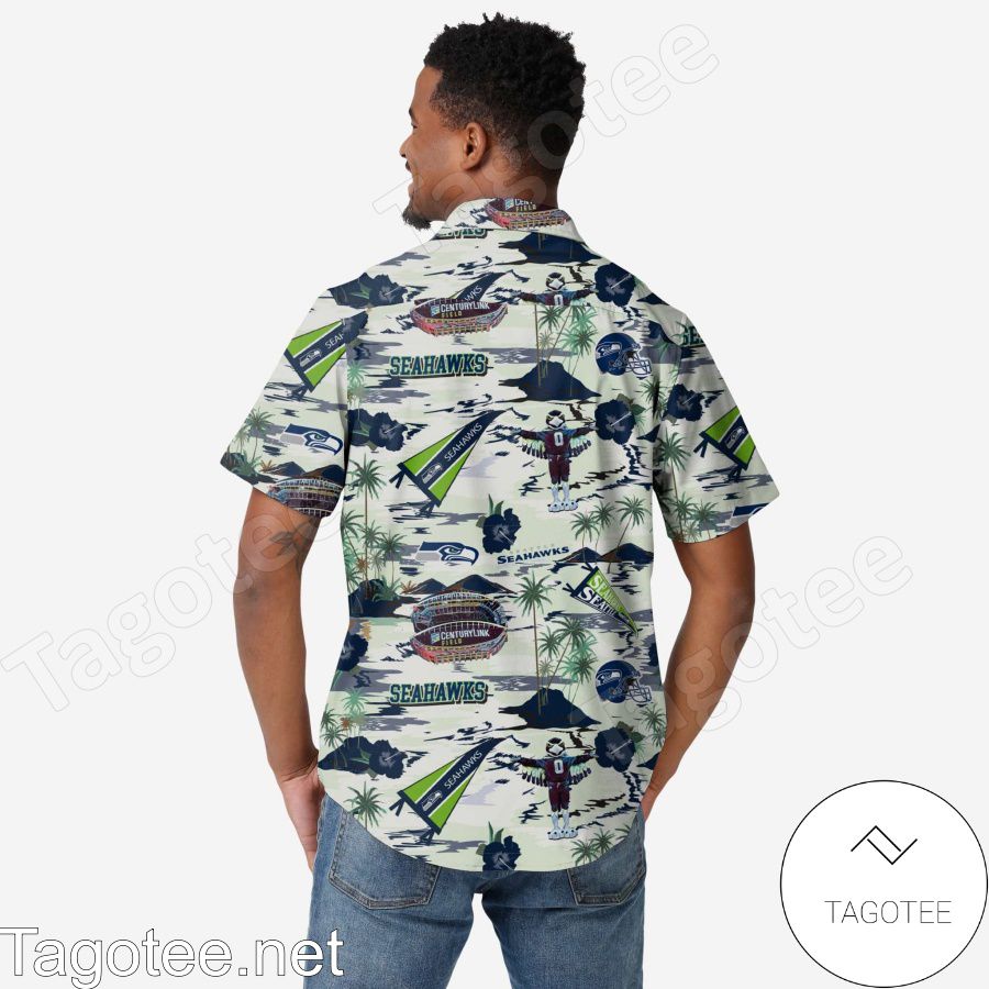 Seattle Seahawks Thematic Stadium Print Hawaiian Shirt a