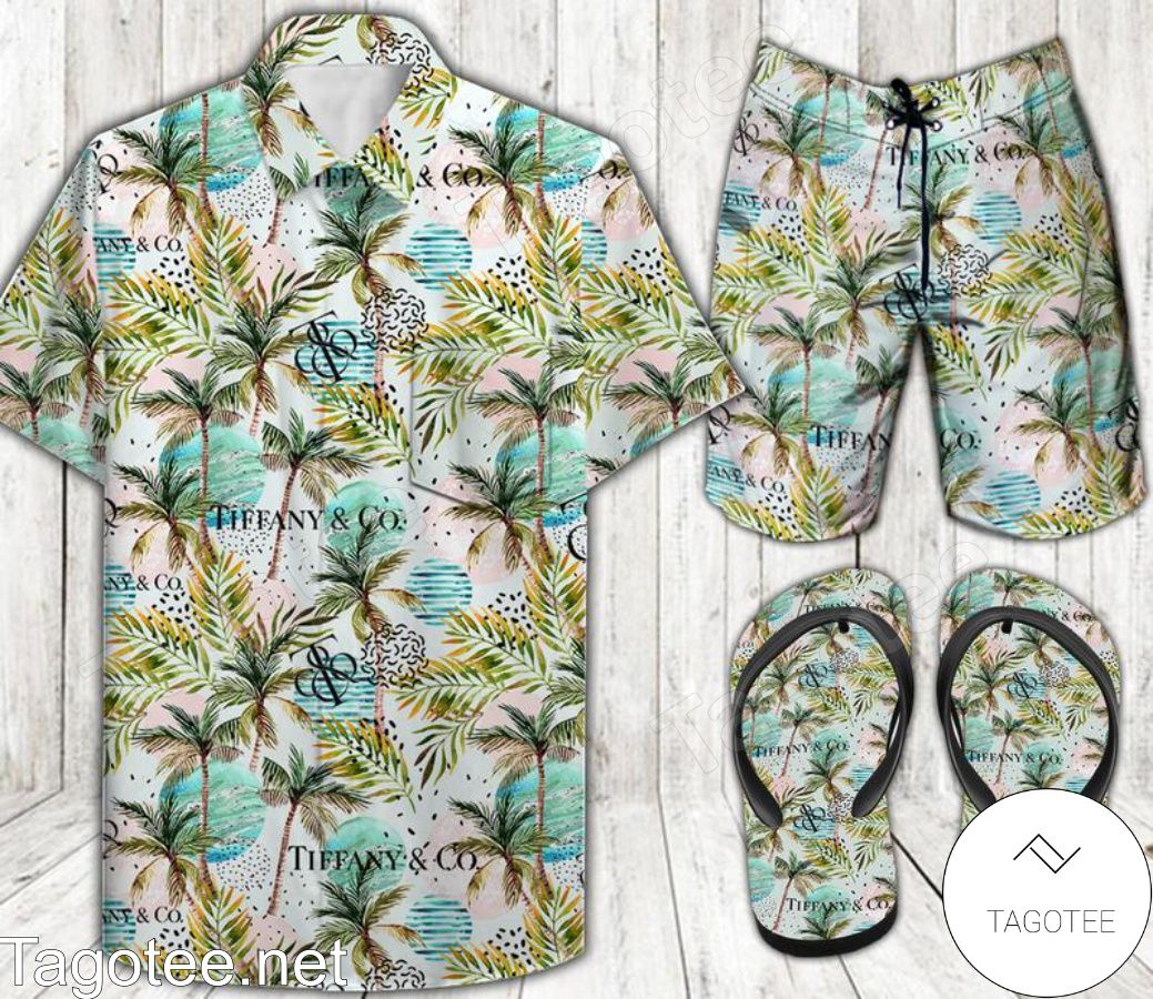 Tiffany & Co. Palm Tree Tropical Combo Hawaiian Shirt, Beach Shorts And Flip Flop