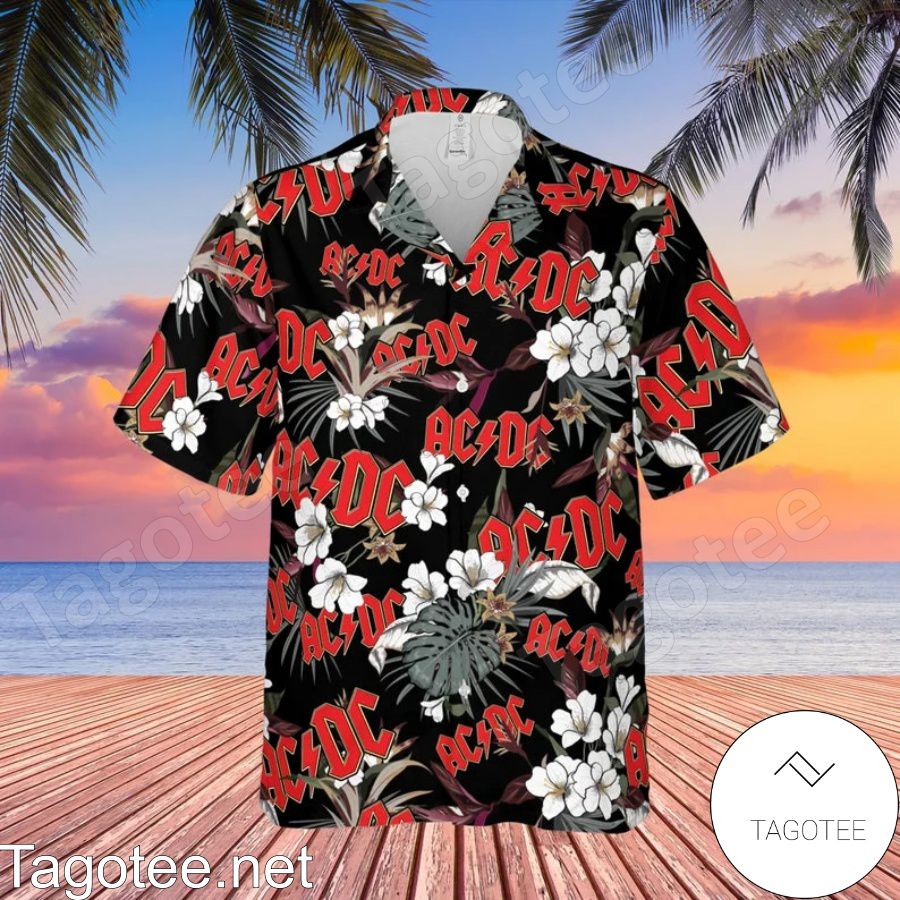 AC/DC Rock Band Logo Tropical Forest Black Hawaiian Shirt And Short