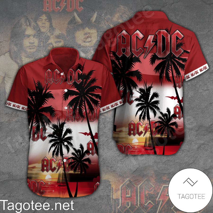 AC/DC Rock Band Sunset Palm Tree Red Hawaiian Shirt And Short