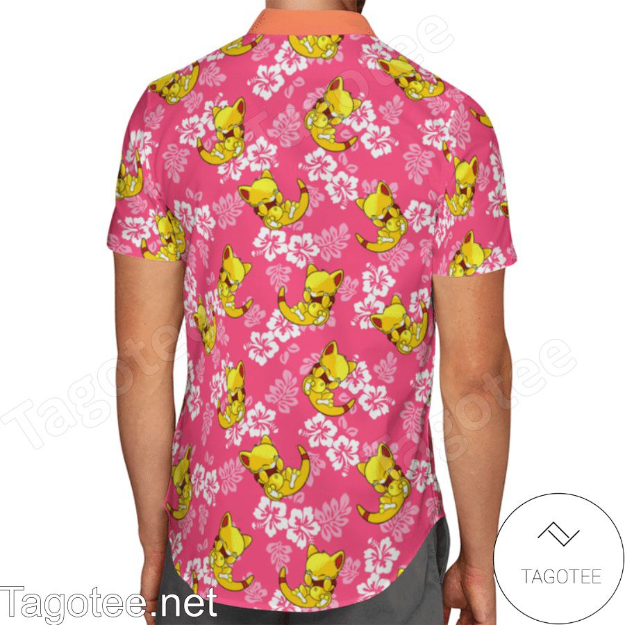 Abra Pokemon Hibicus Floral Pattern Pink Hawaiian Shirt And Short b