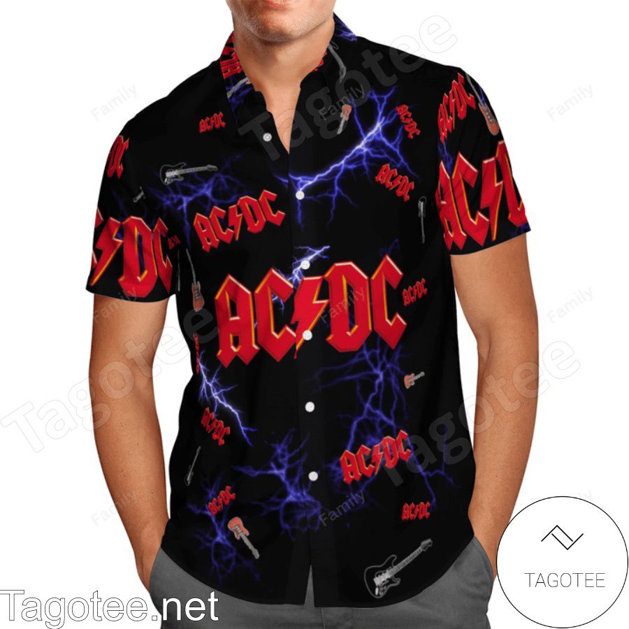 Ac Dc Lightning Black Hawaiian Shirt a
