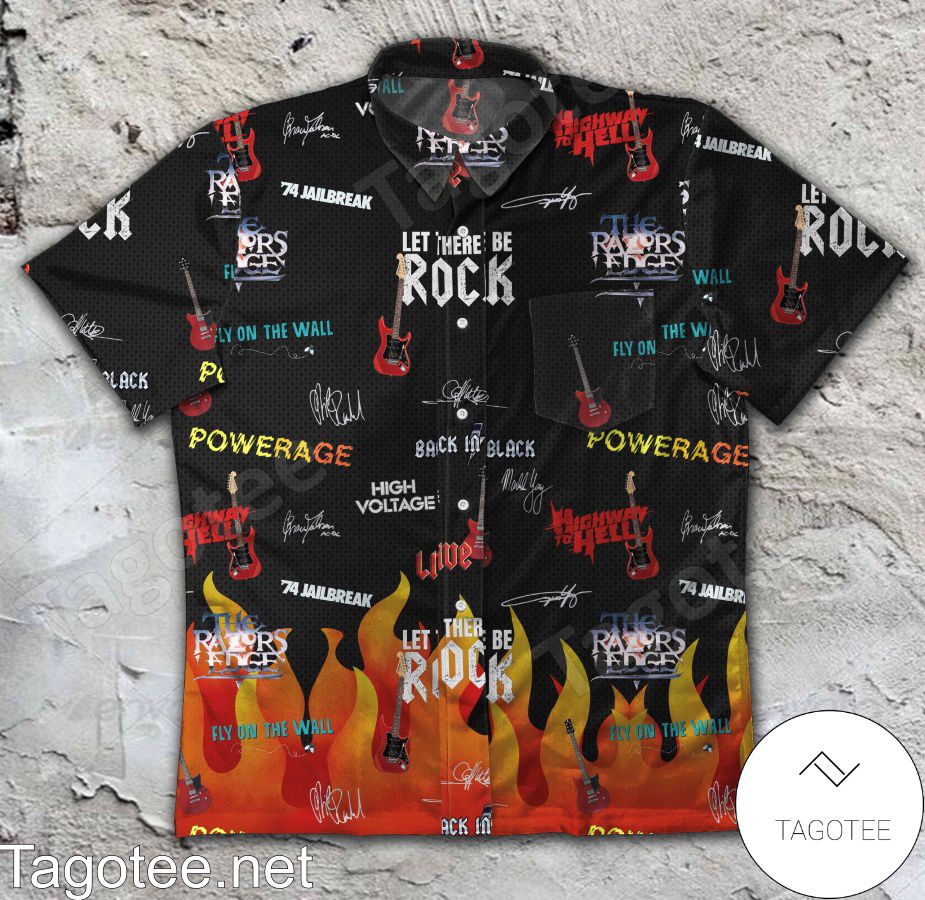 Ac Dc Rock Fire Signatures Black Hawaiian Shirt