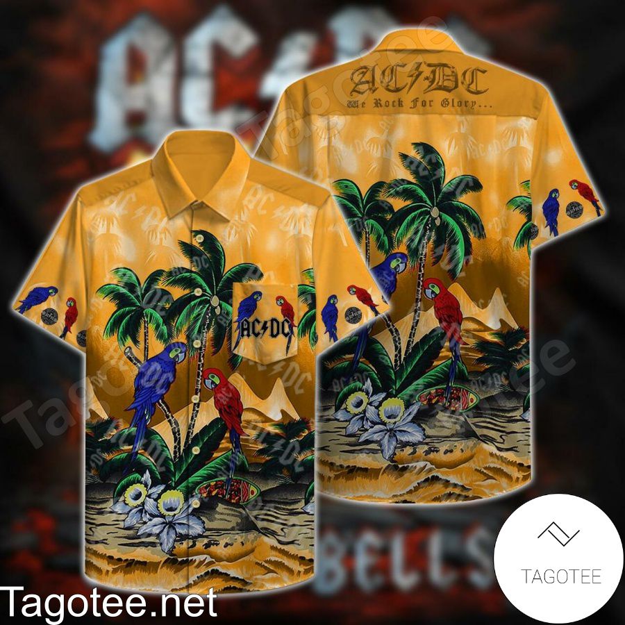 Ac Dc We Rock For Glory Parrot Flowers Hawaiian Shirt