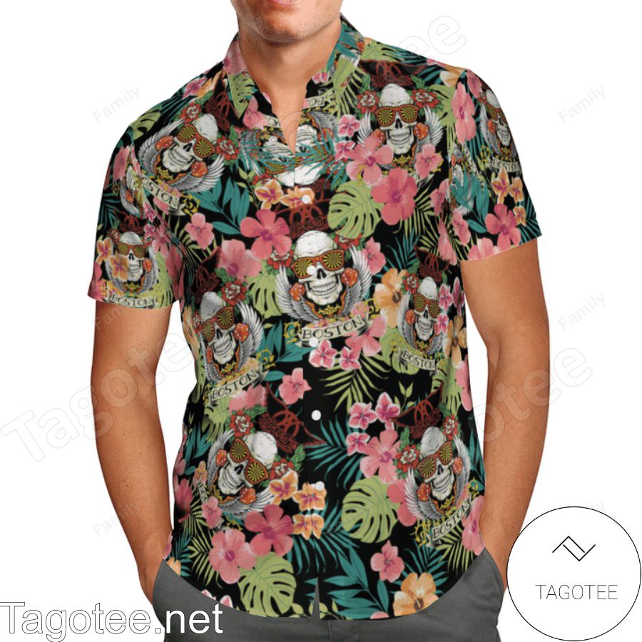Aerosmith Boston Skull Tropical Hawaiian Shirt a