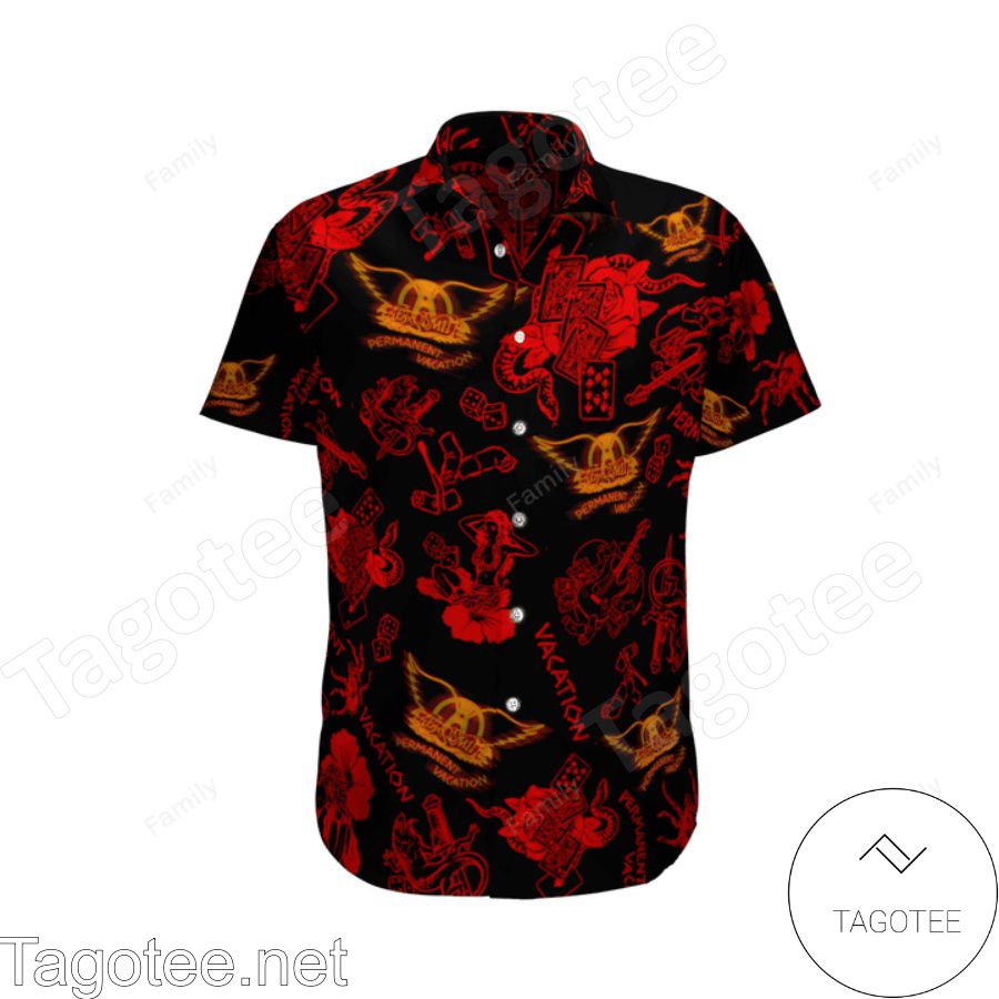 Aerosmith Fashion Red And Black Hawaiian Shirt And Beach Shorts