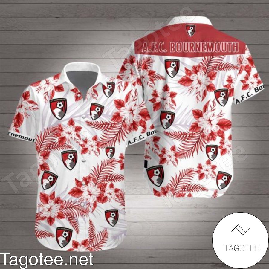 Afc Bournemouth Red Tropical Floral White Hawaiian Shirt