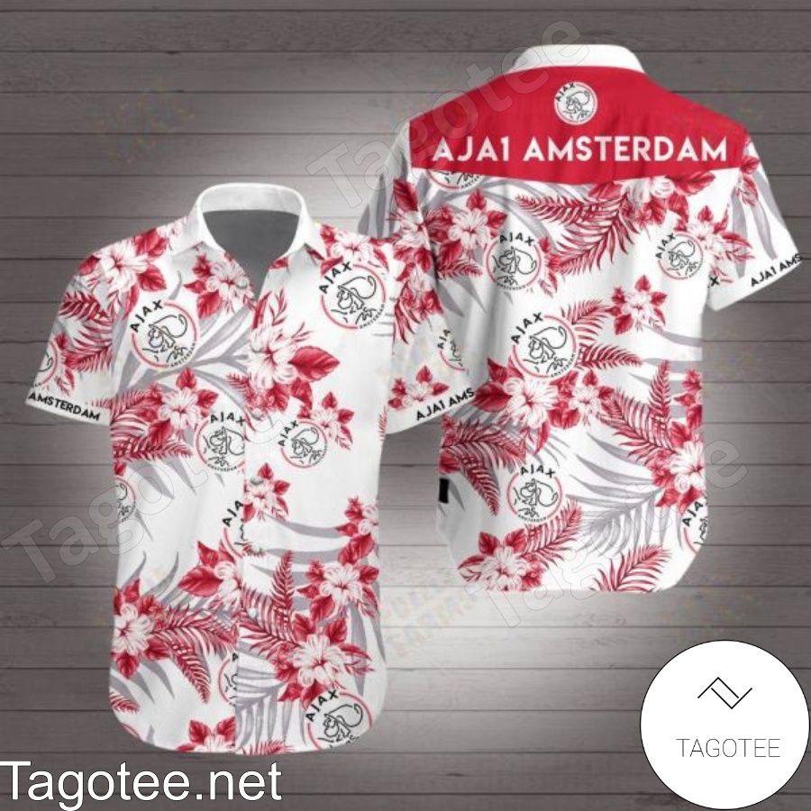 Ajax Amsterdam Red Tropical Floral White Hawaiian Shirt
