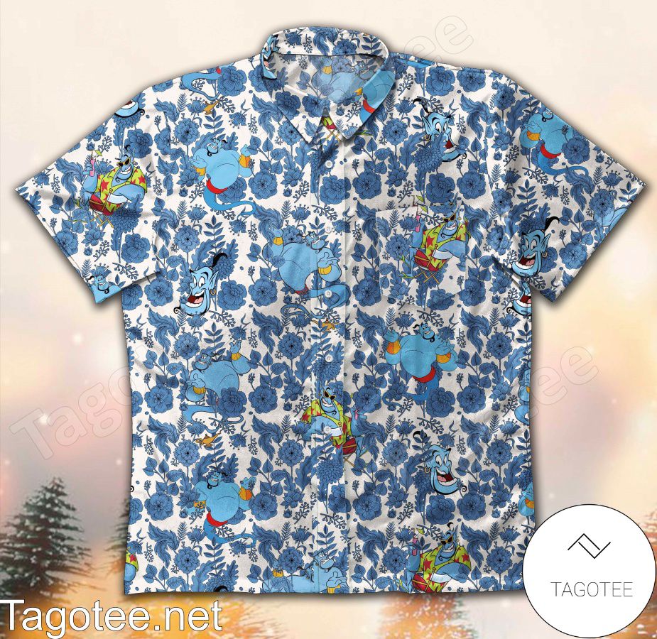 Aladdin Genie Blue Flowers Hawaiian Shirt