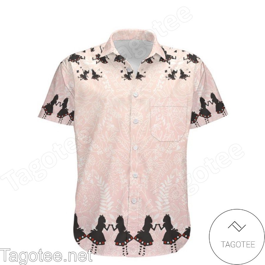 Alice In Wonderland Disney Floral Pattern Pink Nude Hawaiian Shirt And Short a