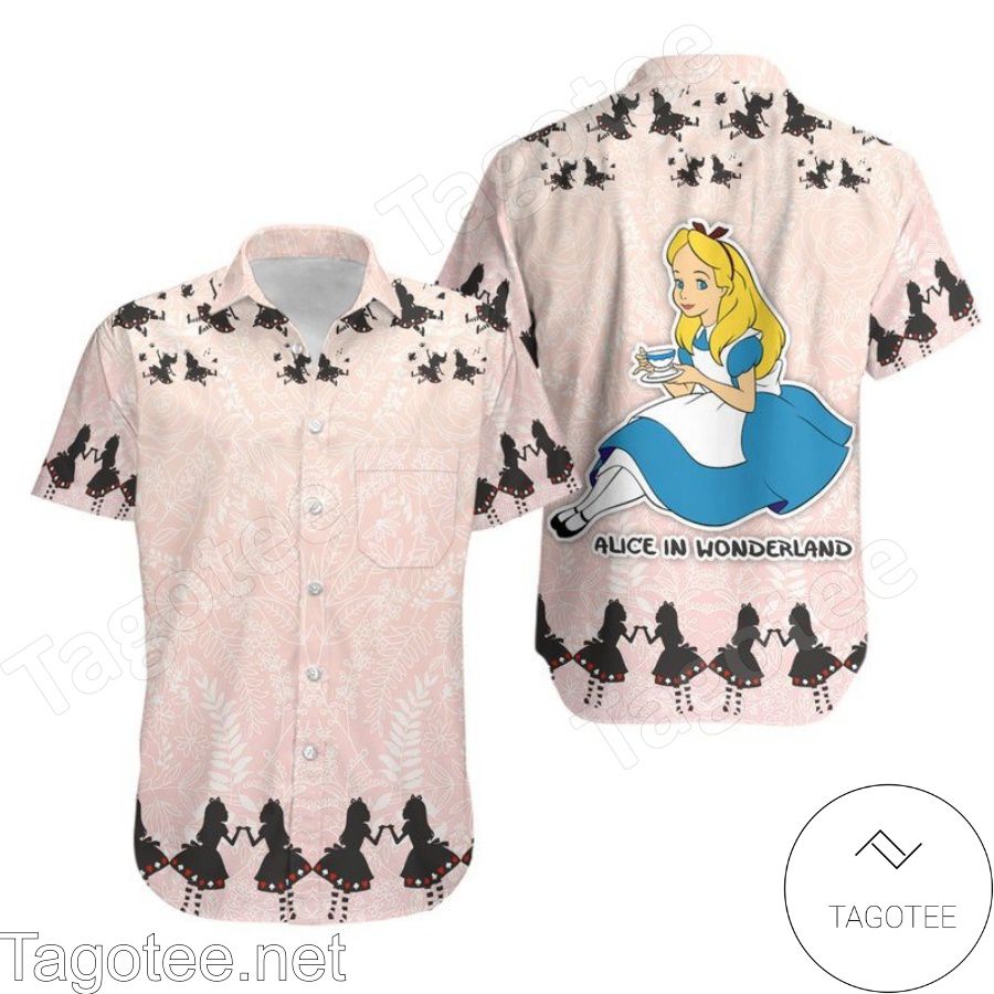 Alice In Wonderland Disney Floral Pattern Pink Nude Hawaiian Shirt And Short