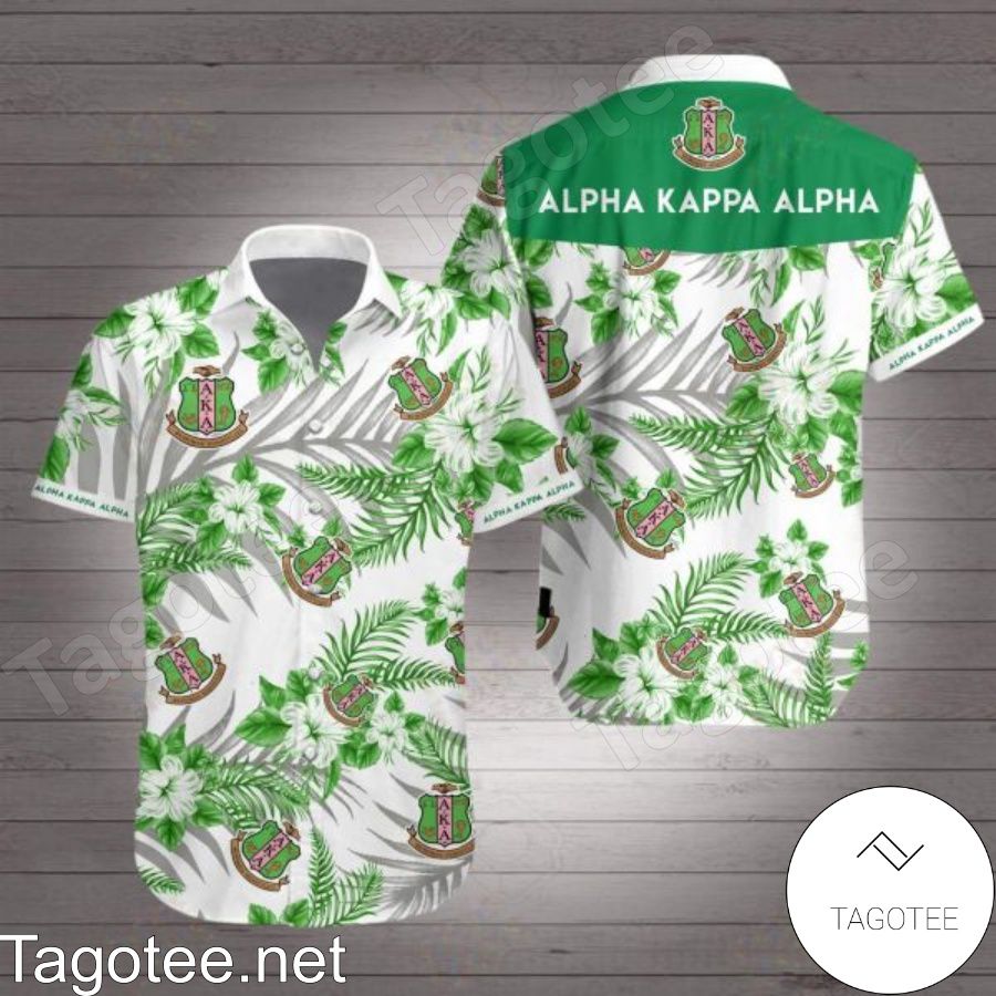 Alpha Kappa Alpha Green Tropical Floral White Hawaiian Shirt