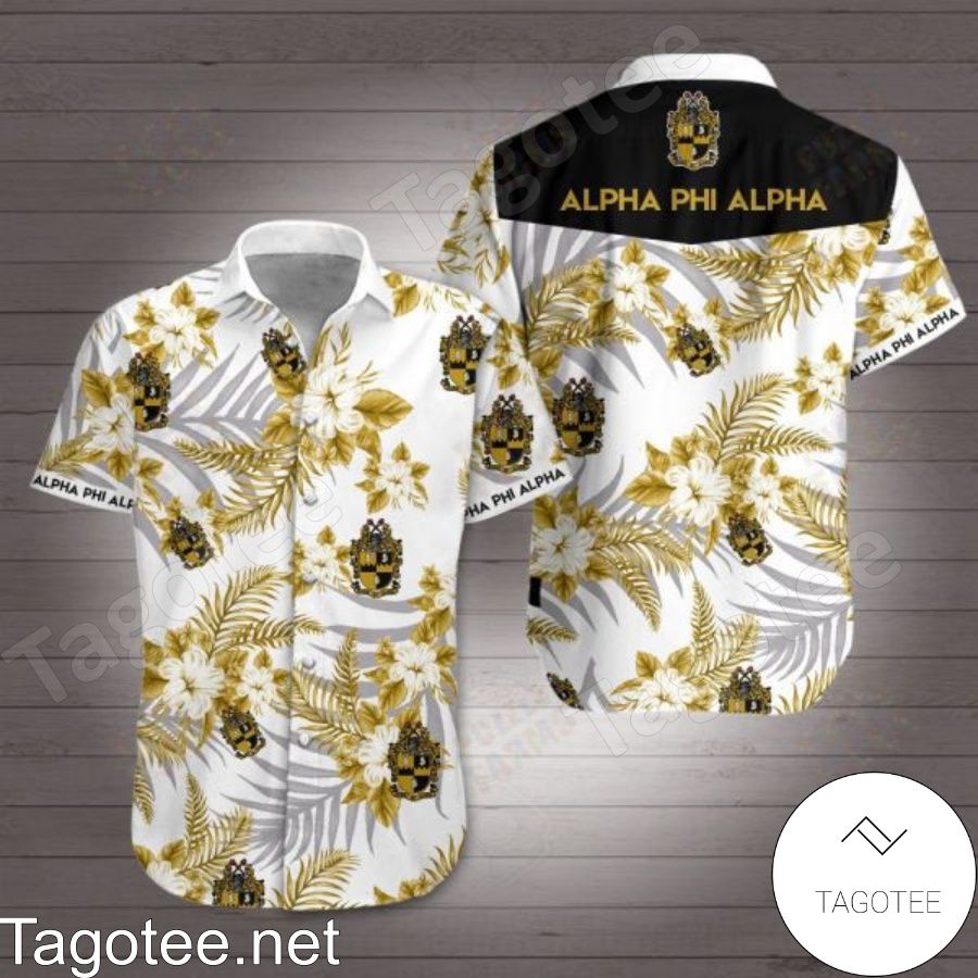 Alpha Phi Alpha Yellow Tropical Floral White Hawaiian Shirt